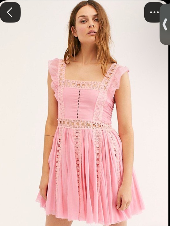 Free People Dresses & Skirts - Free People XS Verona Pink Lace-Trim Mini Dress